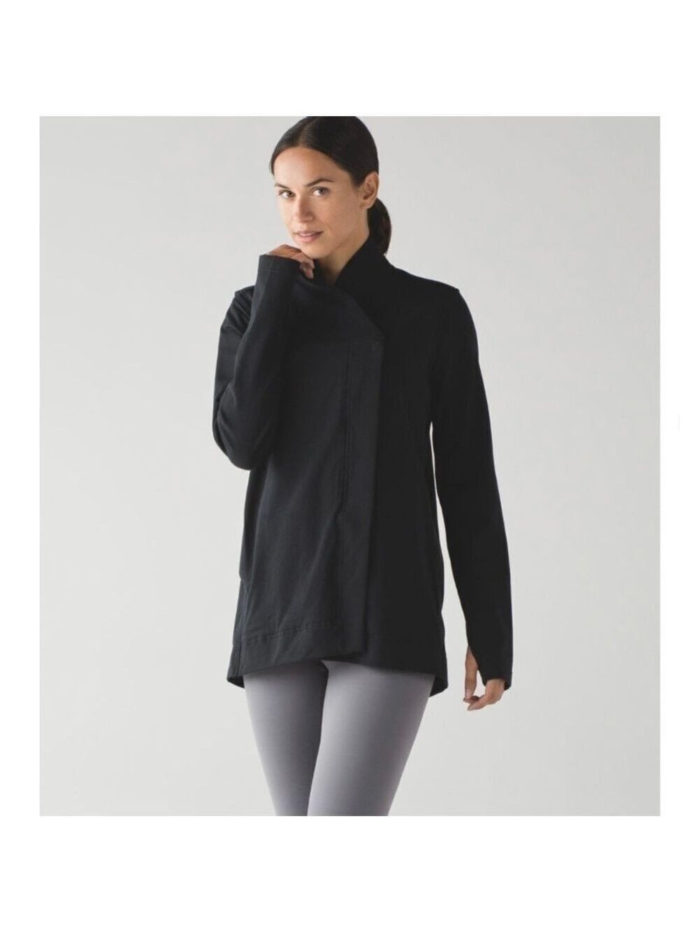 Lululemon Belle Wrap Cardigan Jacket Black Size 6 Asymmetrical Snap